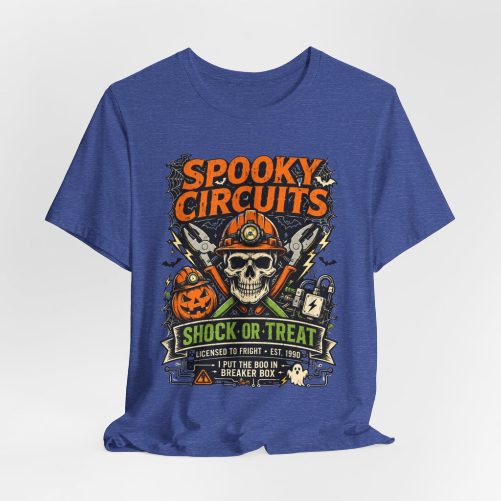 Spooky Circuits Halloween T-Shirt — "Shock or Treat" Skull & Pumpkin Tee