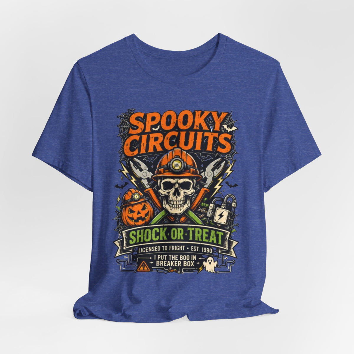 Spooky Circuits Halloween T-Shirt — "Shock or Treat" Skull & Pumpkin Tee
