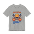 High Voltage Haunt T-Shirt — Halloween Skull, Pumpkins & Hard Hat Tee