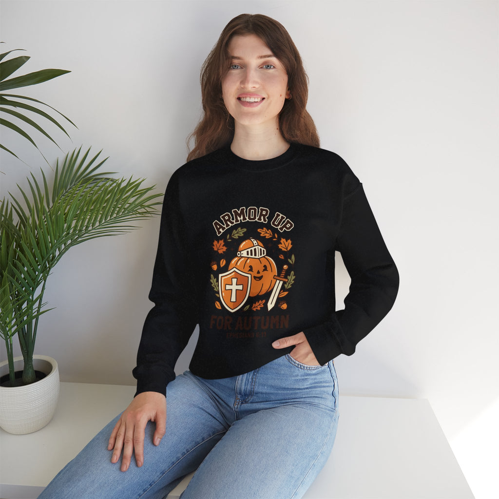 Armor Up Pumpkin Crewneck Sweatshirt | Christian Halloween, Autumn Faith