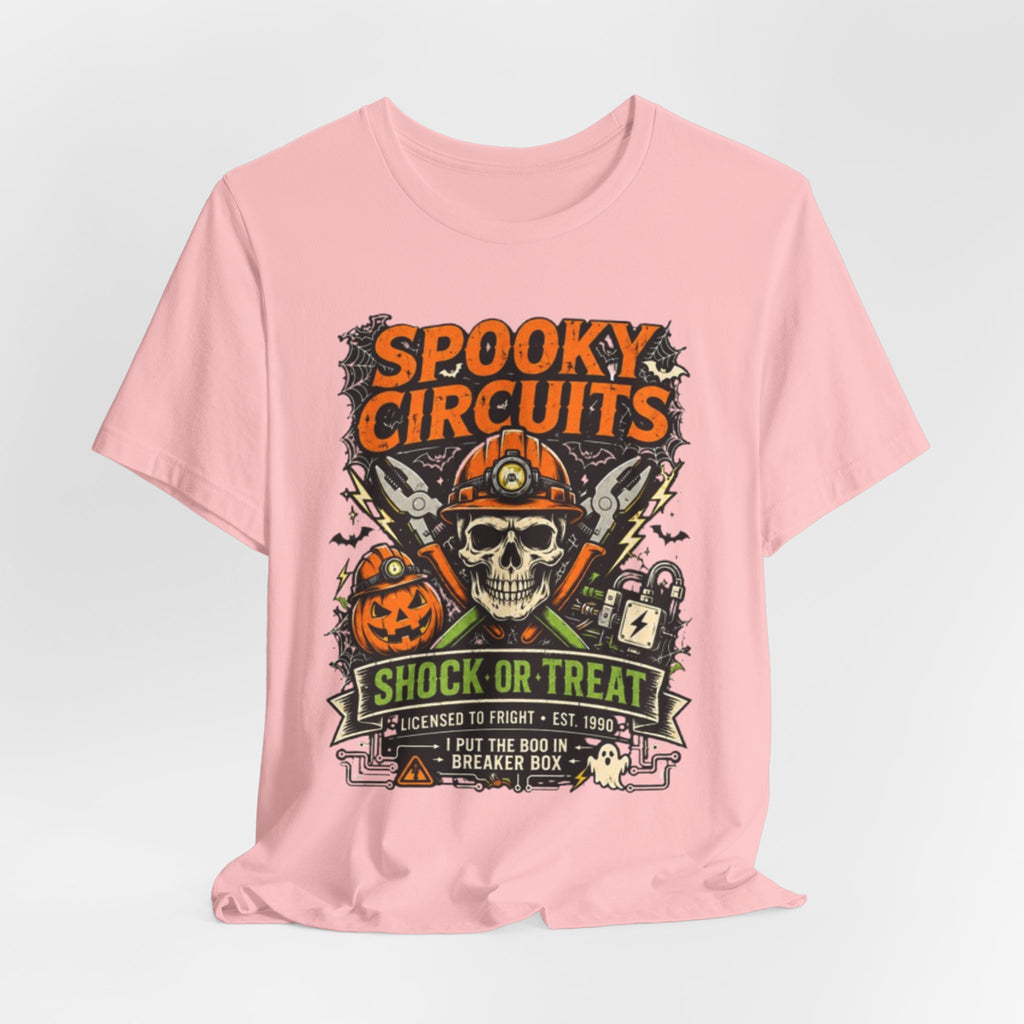 Spooky Circuits Halloween T-Shirt — "Shock or Treat" Skull & Pumpkin Tee