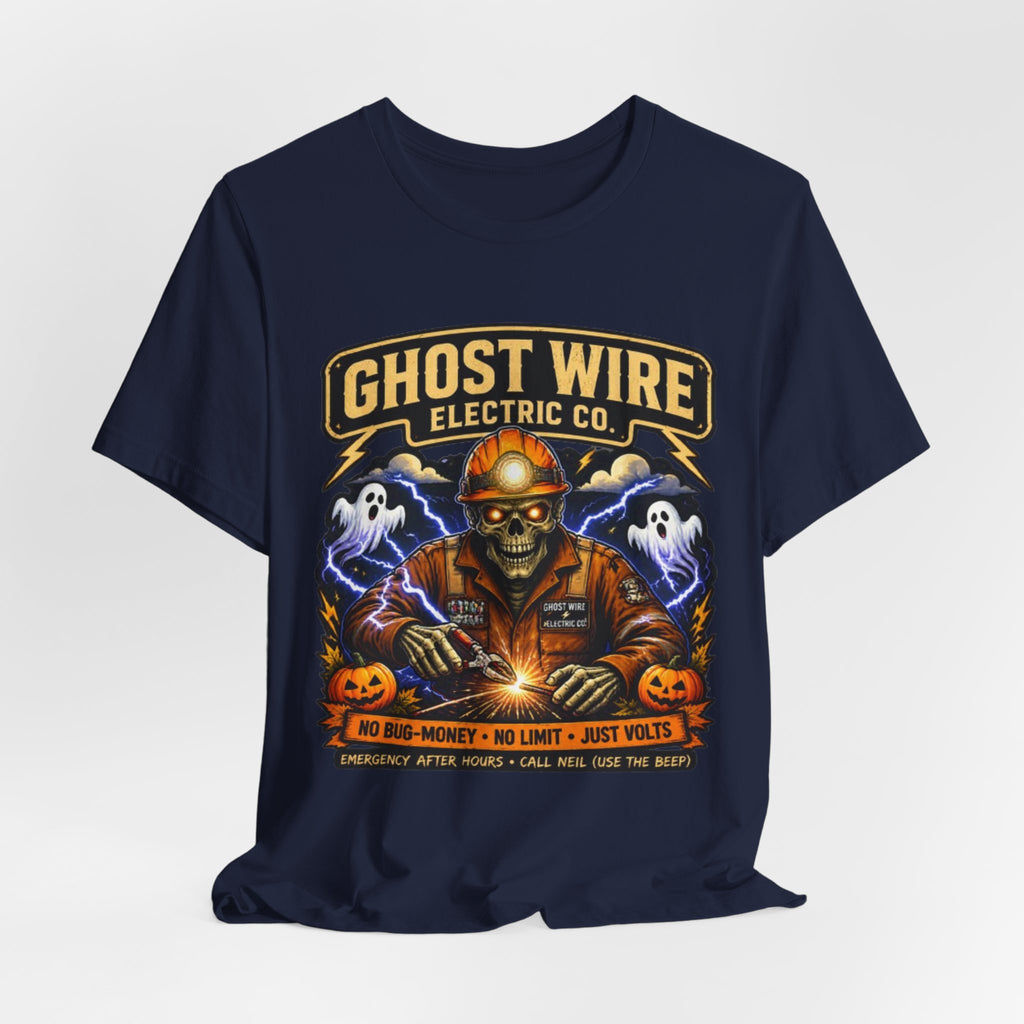 Ghost Wire Electric Co. T-Shirt — Halloween Skeleton Electrician Vintage Crew Tee
