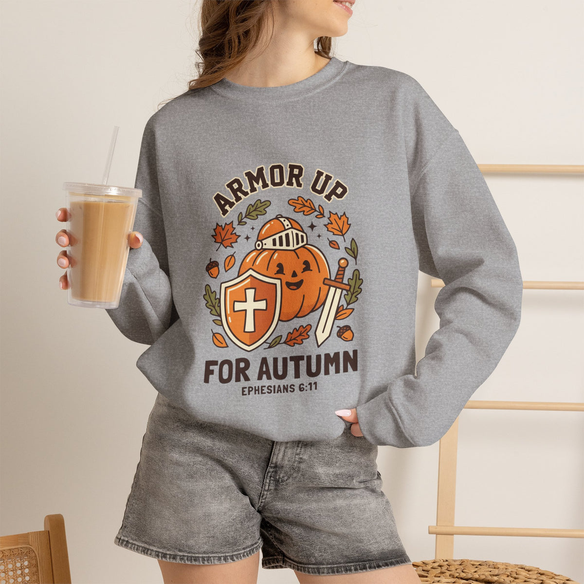 Armor Up Pumpkin Crewneck Sweatshirt | Christian Halloween, Autumn Faith