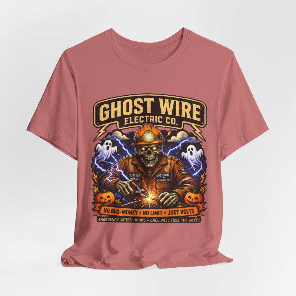 Ghost Wire Electric Co. T-Shirt — Halloween Skeleton Electrician Vintage Crew Tee