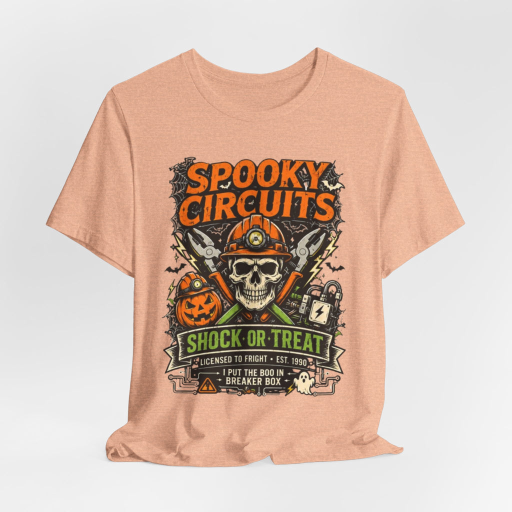 Spooky Circuits Halloween T-Shirt — "Shock or Treat" Skull & Pumpkin Tee