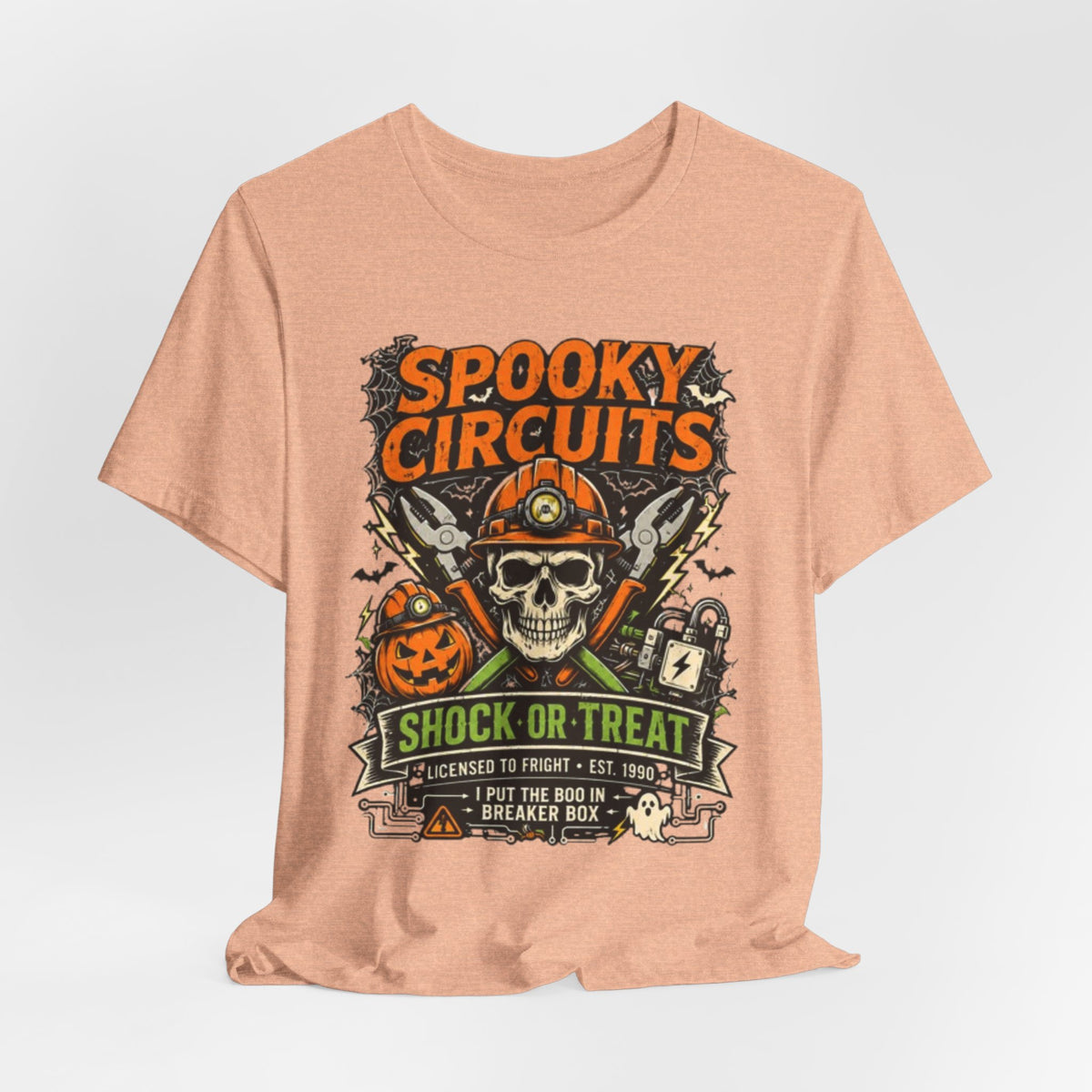 Spooky Circuits Halloween T-Shirt — "Shock or Treat" Skull & Pumpkin Tee