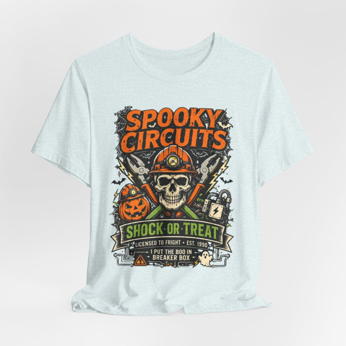 Spooky Circuits Halloween T-Shirt — "Shock or Treat" Skull & Pumpkin Tee