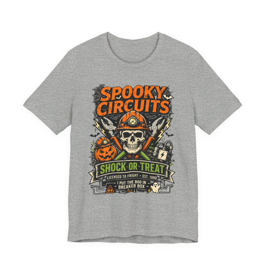 Spooky Circuits Halloween T-Shirt — "Shock or Treat" Skull & Pumpkin Tee